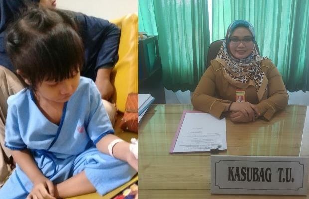 Foto: Rahel Septiani (Kiri) yang menunggu operasi tahap dua (Kanan) Dr Vivin PLH Direktur RSUD PALI