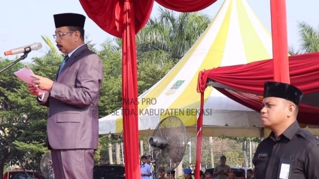 Foto: Sekda Bekasi, Uju, saat memberi sambutan Pada peringatan Hari Kebangkitan Nasional kali ini, 