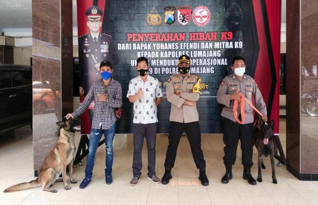 Foto: Anjing pelacak diterima langsung Kapolres Lumajang