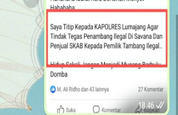Foto: Screnshot Unggahan M. Ali Ridho dalam akun media sosialnya.