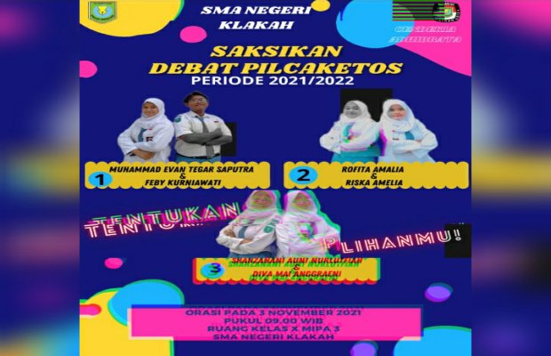 Foto : Jadwal Debat Pilcaketos Periode 2021 / 2022 SMAN Klakah, besok, Rabu (3/11/2021)