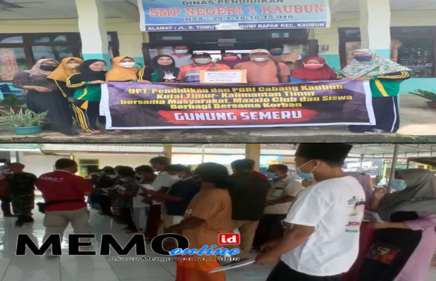 Foto : pembagian bantuan di Kecamatan Kaubun Kaltim ( atas ), Kabupaten Lumajang ( bawah ).