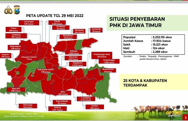 Foto: Peta Situasi Penyebaran PMK di Jawa Timur