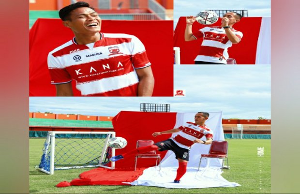 Foto: Salah satu sesi foto rilis Jersey Baru Madura United yang tuai polemik 