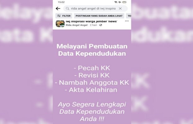 Foto: Postingan akun Rida Angel Angel di salah satu grup Facebook inspirasi warga jember (iwj) 'news'.