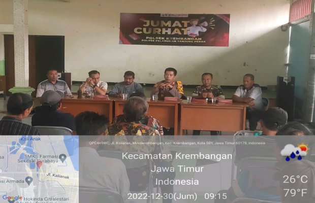 Foto: Kapolsek Krembangan dan warga Morokrembangan saat curhat di Balai RW. 08. Surabaya.