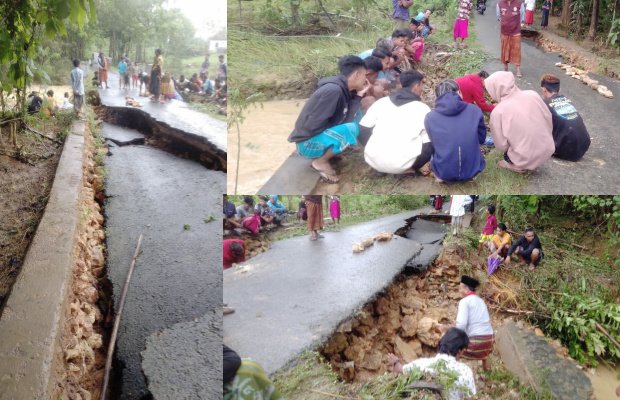 Foto: Jalan penghubung antar desa yang ambruk
