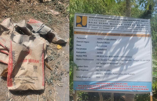 Foto: papan nama proyek dan semen yang digunakan