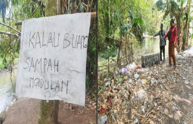 Foto: Juru Sumber Daya Air Padomasan dan alat peraga yang ditempel warga