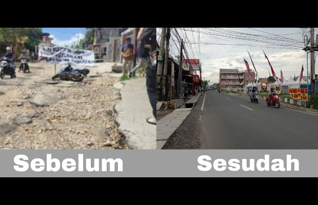 Foto: Kondisi Jalan Adirasa sebelum dan sesudah diperbaiki