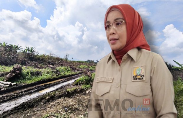 Foto: Hj. Oktaviani Ketua DPRD Kabupaten Lumajang, berbackground lahan perkebunan