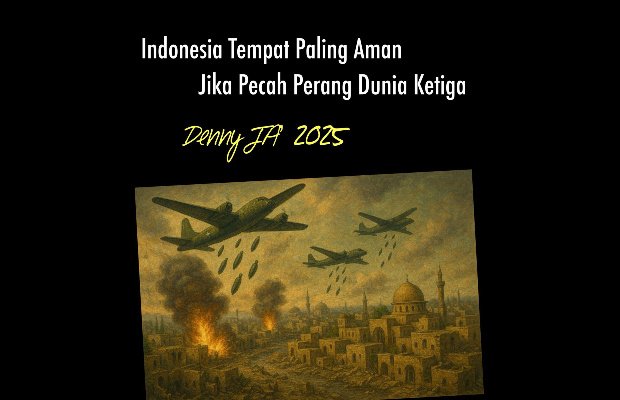 Foto : Flyer Denny JA 2025; “Indonesia Tempat Paling Aman Jika Pecah Perang Dunia Ketiga”