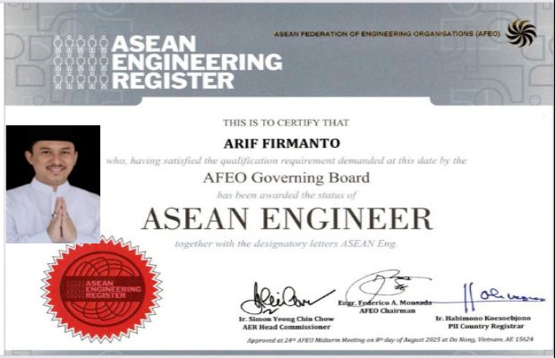 Foto: Register ASEAN Enginering kepada Dr Ir Arif Firmanto, S.TP., M.Si.IPU., ASEAN.Eng