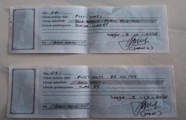 Foto: Bukti kuitansi dugaan pungli ILASPP di Desa Parangargo