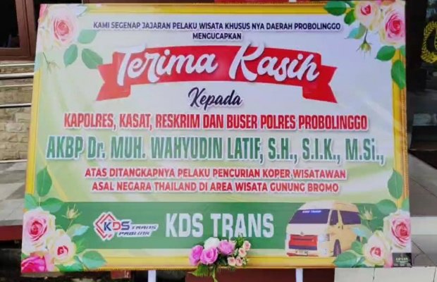 Foto: Ucapan Selamat Pada Polres Probolinggo Berhasil Tangkap Pencuri Koper Wisatawan