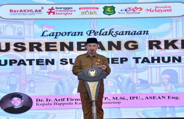 Foto: Kepala Bappeda Kabupaten Sumenep, Arif Firmanto, saat memberikan sambutan 