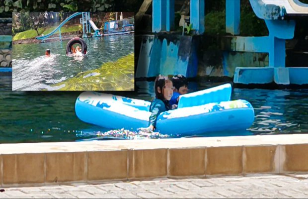 Foto : Perahu dayung dengan anak dibawah umur dilokasi kolam dewasa lepas pengawasan ‎