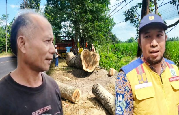 Foto : Oknum yang ditemui wartawan di lokasi penebangan. Kiri : mitra eksternal/pelaksana.
