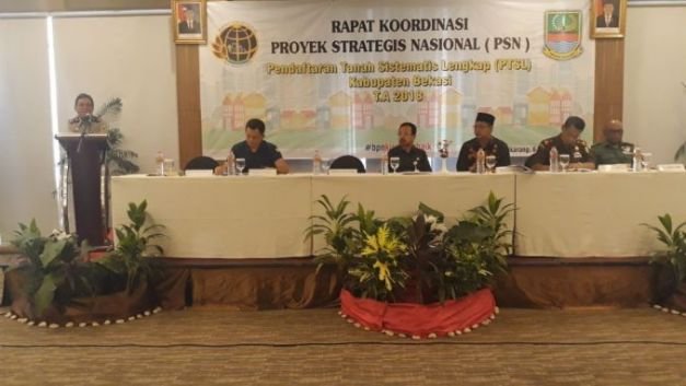 Rakor PSN dan PTSL antara BPN dan Pemkab Bekasi di Hotel Horison, Jababeka, Cikarang Utara, Selasa (6/2/2018).
