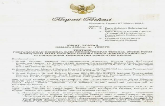 Foto : Surat Edaran Bupati Bekasi