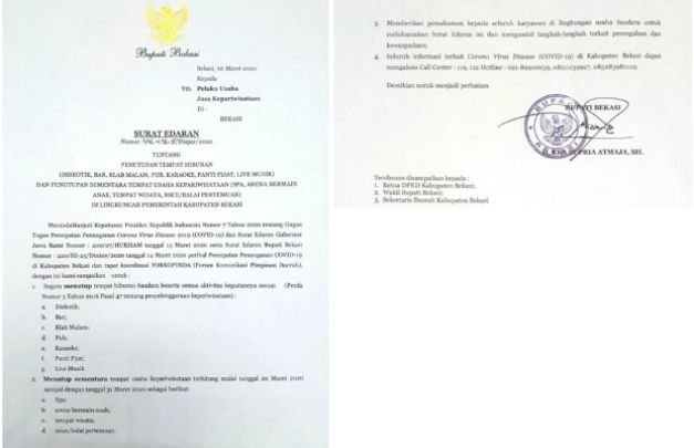 Foto : Surat Edaran Bupati Bekasi