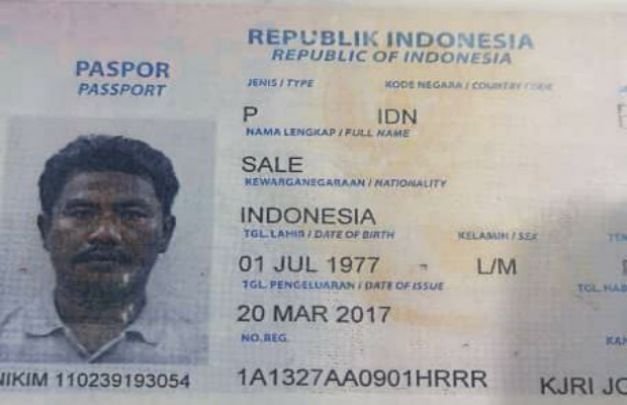 Foto: Indentitas Sale, berupa paspor dikeluarkan pada 20 - Maret - 2017