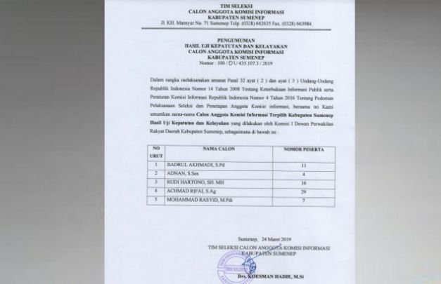 Fotò: surat yang dilayangkan Diskominfo kepada Bupati Sumenep
