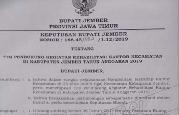 Foto: contoh SK Bupati Jember yg dipersoalkan Kapolres
