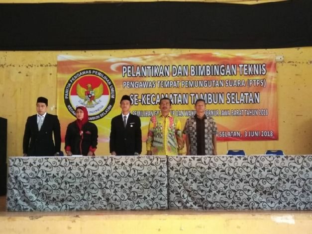 Pelantikan dan Bimbingan Teknis Terhadap Pengawas Tempat Pemungutan Suara (PTPS) Se-Kecamatan Tambun Selatan, Minggu (3/6/2018).