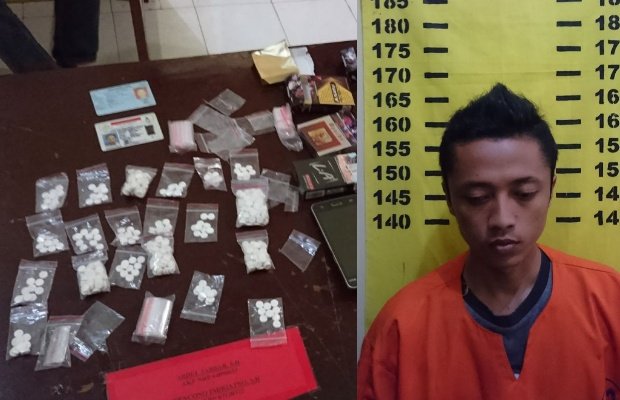 Foto: Pemuda pengidar pil koplo beserta barang buktinya
