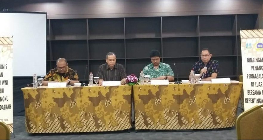 Foto: suasana saat press release Bimtek penanganan permasalahan WNI di luar negeri untuk pamangku kepentingan daerah