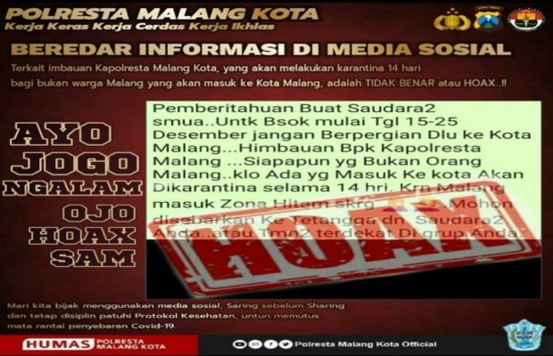 Foto: Pesan Hoax, larangan Masuk Kota Malang