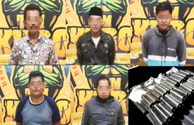 Foto : Lima tersangka berikut barang bukti