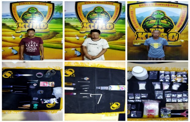 Foto: Ketiga tersangka dan barang bukti yang diamankan