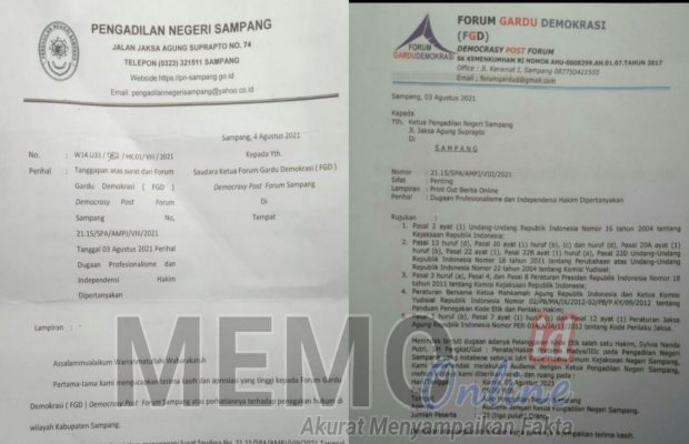 Foto : Surat permohonan audiensi FGD ke PN Sampang, dan surat balasan dari PN Sampang