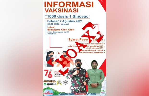 Foto: pamfleat vaksinasi 1.000 dosis Sinovac yang belakangan diketahui "HOAX".