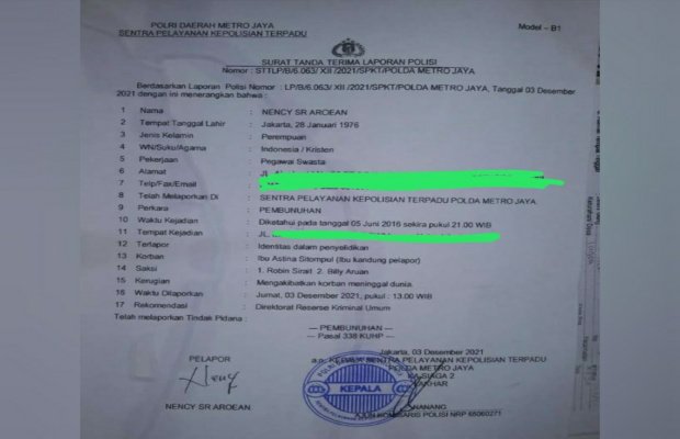 Foto: Laporan Polisi