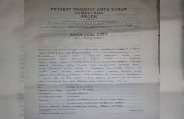 Foto : Akte Jual Beli (AJB) No: 522 / 2018