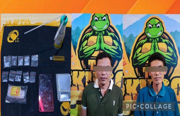 Foto : Dua tersangka HM dan MH berikut barang bukti