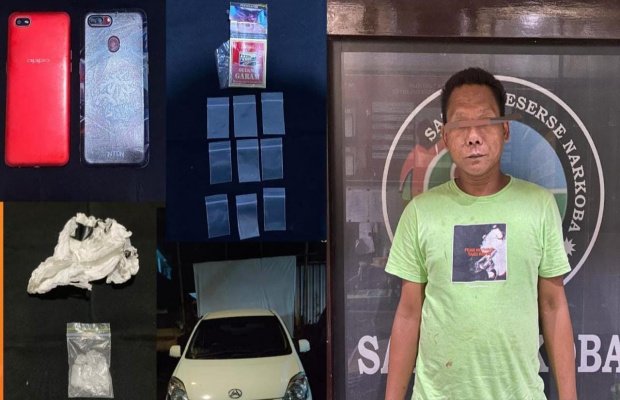   Foto : inisial 'H' berikut barang bukti yang diamankan Satresnarkoba Polres Lumajang.  