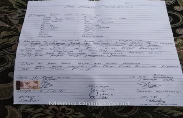  _Foto: Surat pernyataan antara kedua pihak_