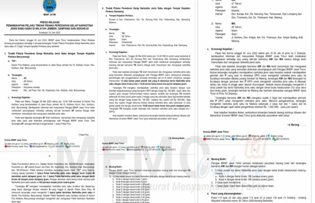 Foto : Hasil press rilis BNNP Jatim