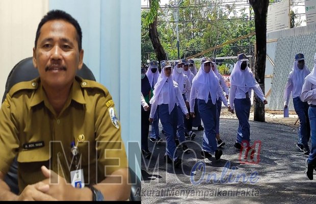 Foto : H Moh Nasir Kabid Pemuda dan Olahraga di Disporabudpar Kabupaten Sampang (kiri) dan pelajar SMA saat latihan gerak jalan