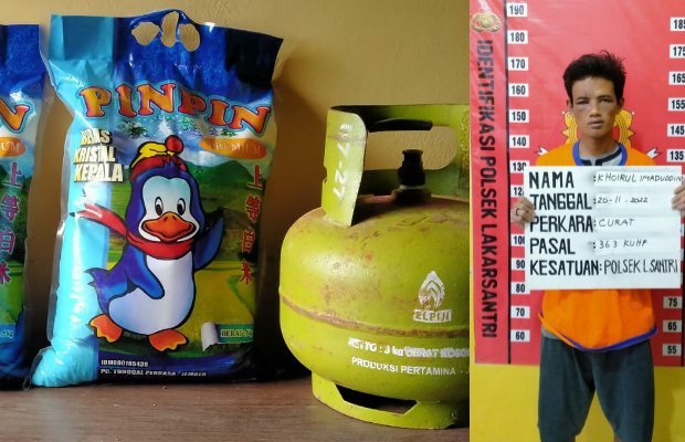 Foto: Tersangka saat diamankan petugas Polsek Lakarsantri Surabaya 