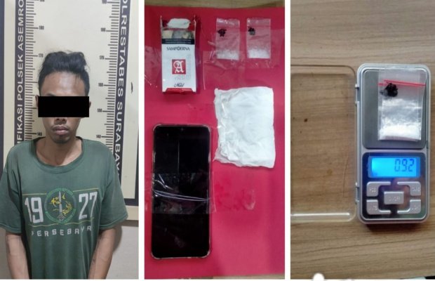 Foto: tersangka berikut barang buktinya saat berada di Polsek Asemrowo Surabaya