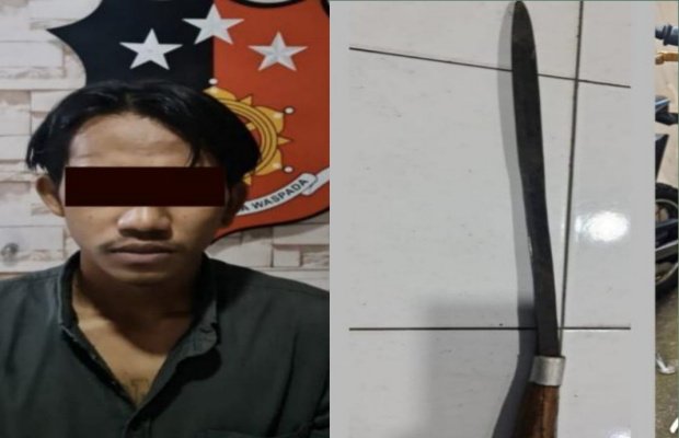 Foto : Satu dari dua pelaku Kejahatan jalanan yang membawa senjata tajam 