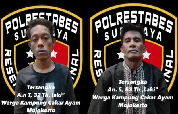Foto: tersangka dan barang buktinya saat berada di Polrestabes Surabaya