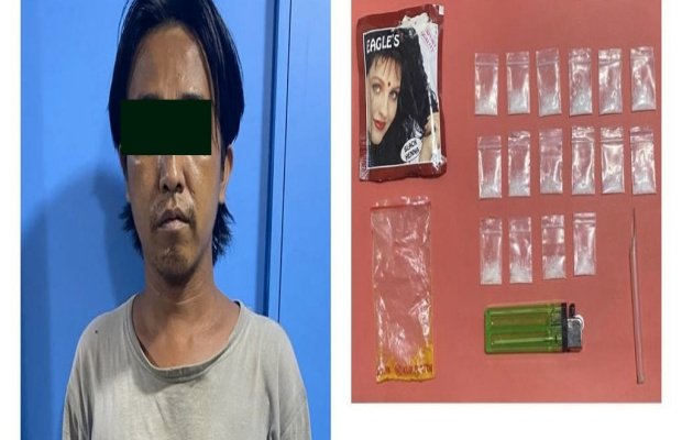 Foto: tersangka dan barang buktinya saat diamankan petugas ke Polres Pelabuhan Tanjung Perak Surabaya.