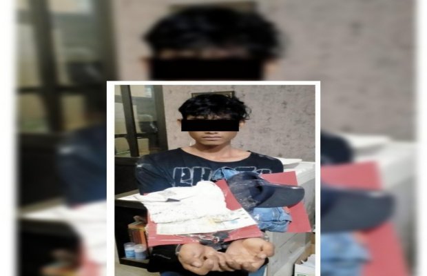 Foto: tersangka dan barang buktinya saat berada di Polsek Asemrowo Surabaya 