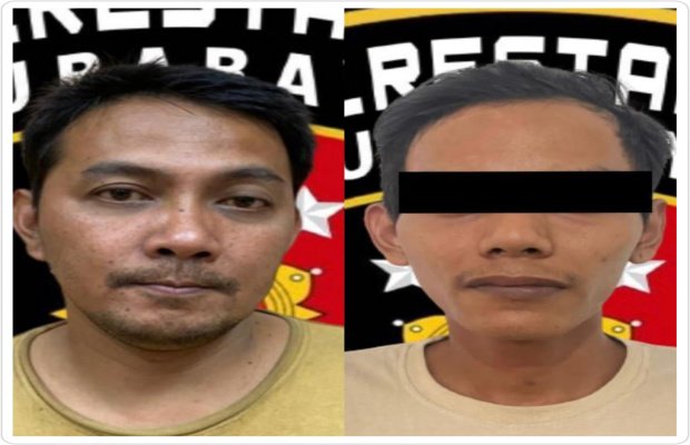Foto: Dua tersangka Ilmiah pelaku dan RA sebagai penadahnya saat ditangkap Polisi Surabaya.